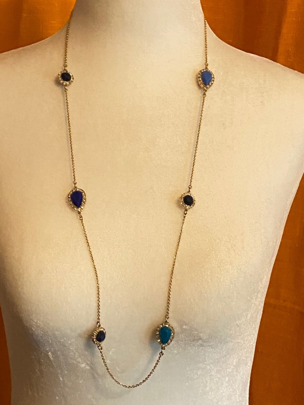 Kate spade long rhinestone gold toned & faceted bead necklace